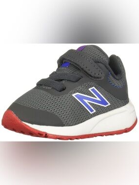 New Balance Gray and Blue Kids Sneakers with Red Outsole
